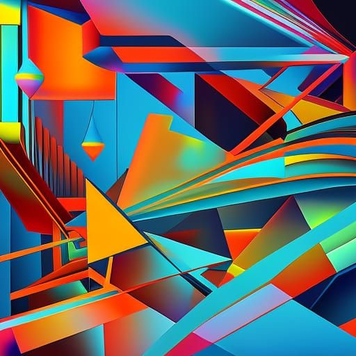 Cubist Pendulum Chorus in Geometric Fauvism Style