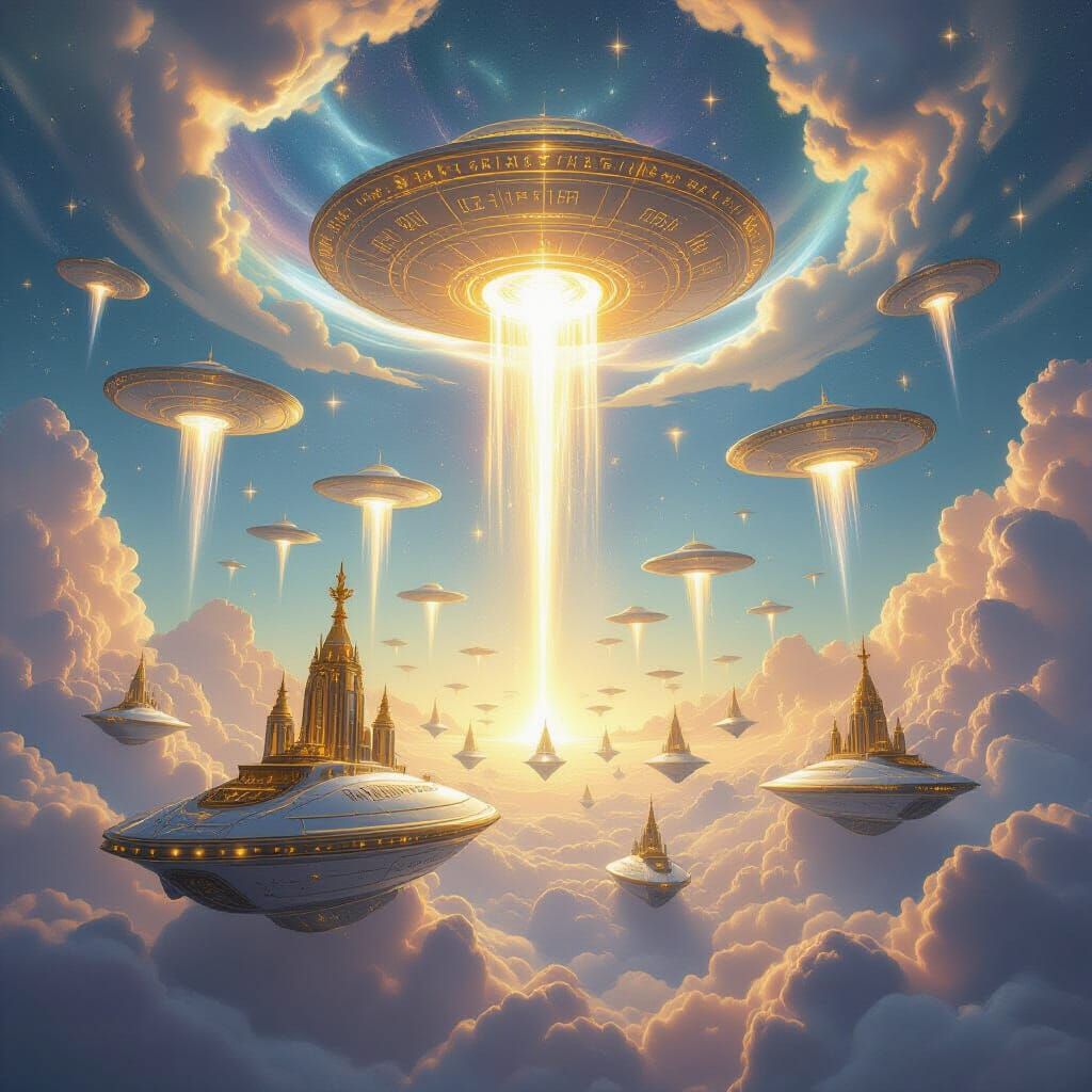 Divine Armada Descends: Angels Emerge from Celestial Clouds