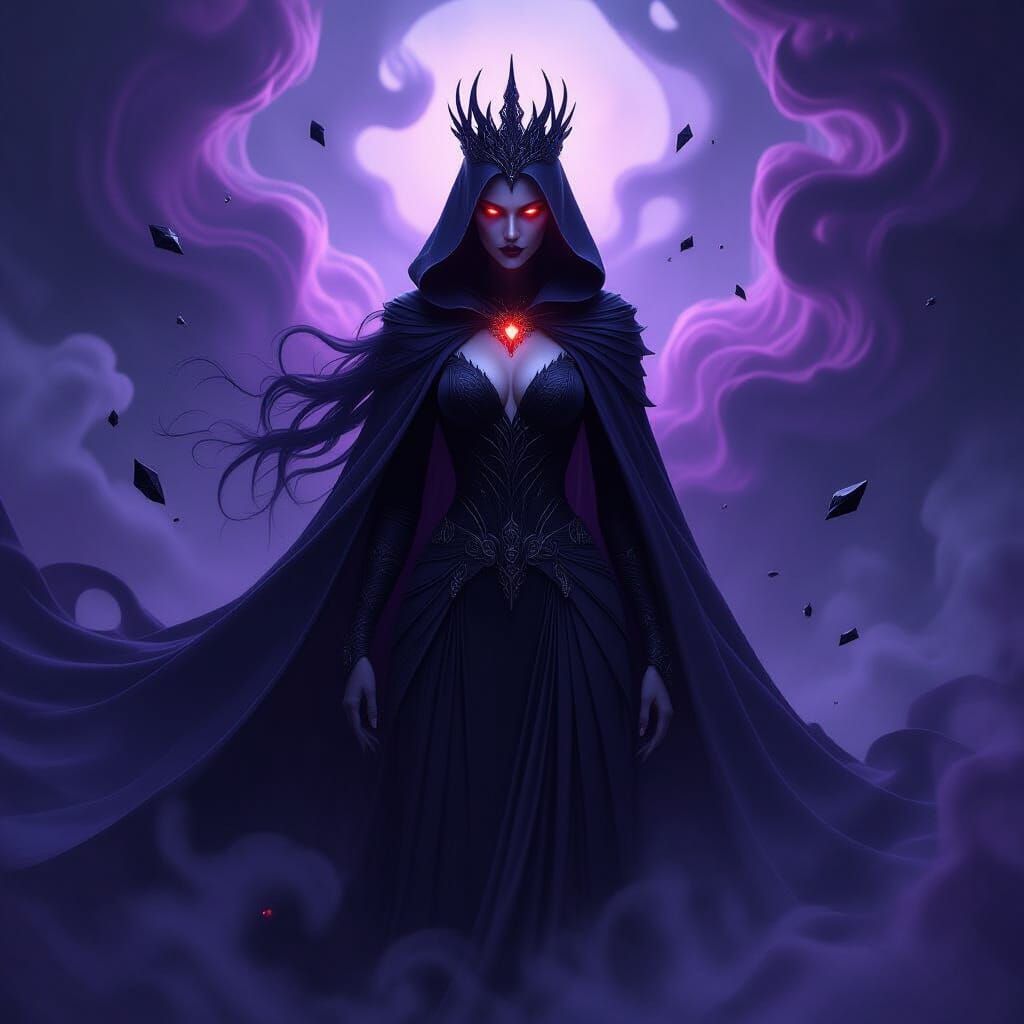 Dark Shadow Queen in Swirling Mist with Obsidian Shards