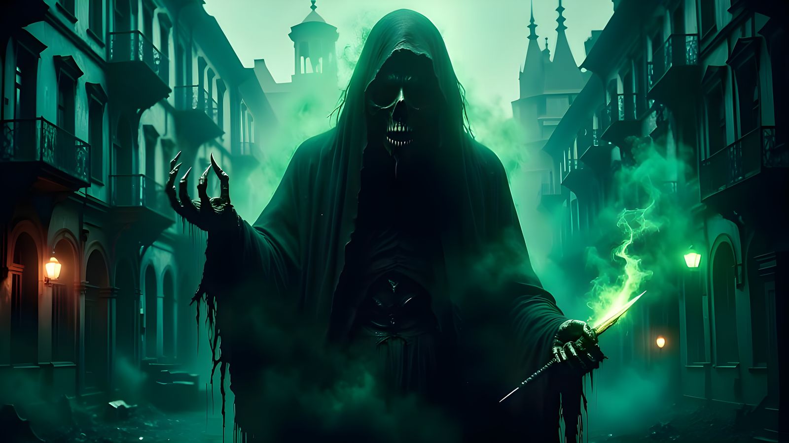 Ethereal Horror Figure in Abandoned Street