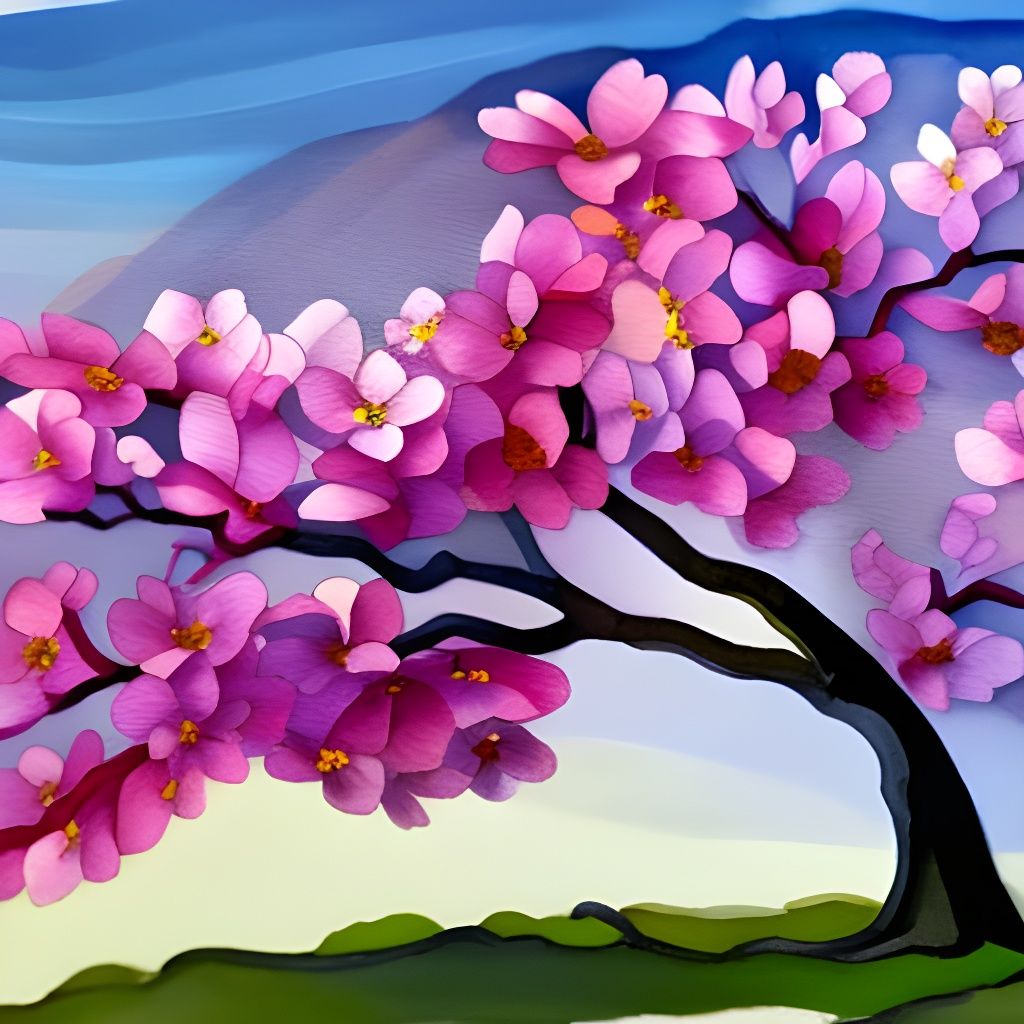 Exquisite Cherry Tree in Bloom: Watercolor and Ink