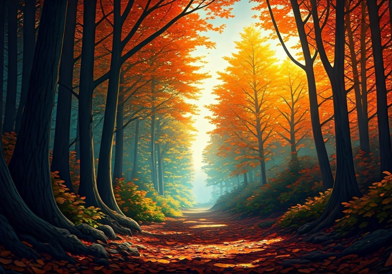 Hyperrealistic Autumn Forest Splash Art Concept
