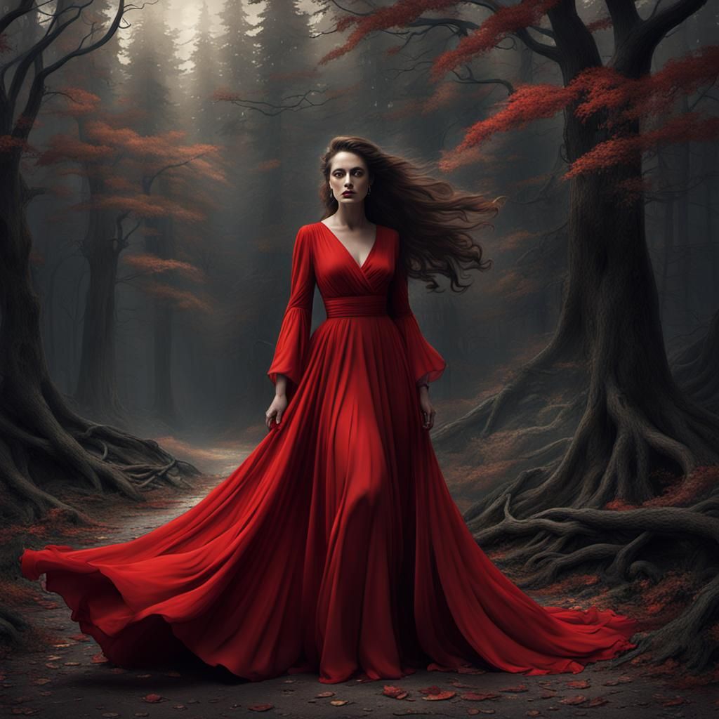 Curvy Woman in Flowing Red Dress