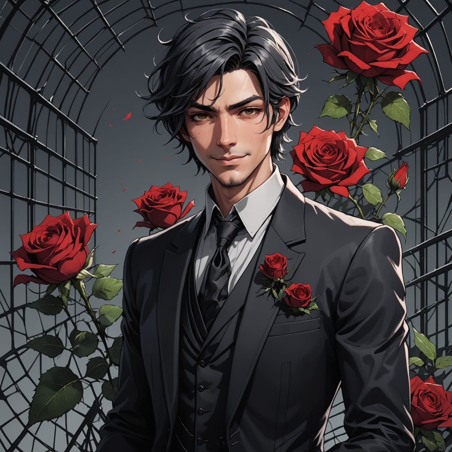 Manga-Inspired Anime Art of a Gothic Hero with Spiderweb Tat...