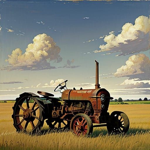 Vintage Tractor in a Golden Wheat Field