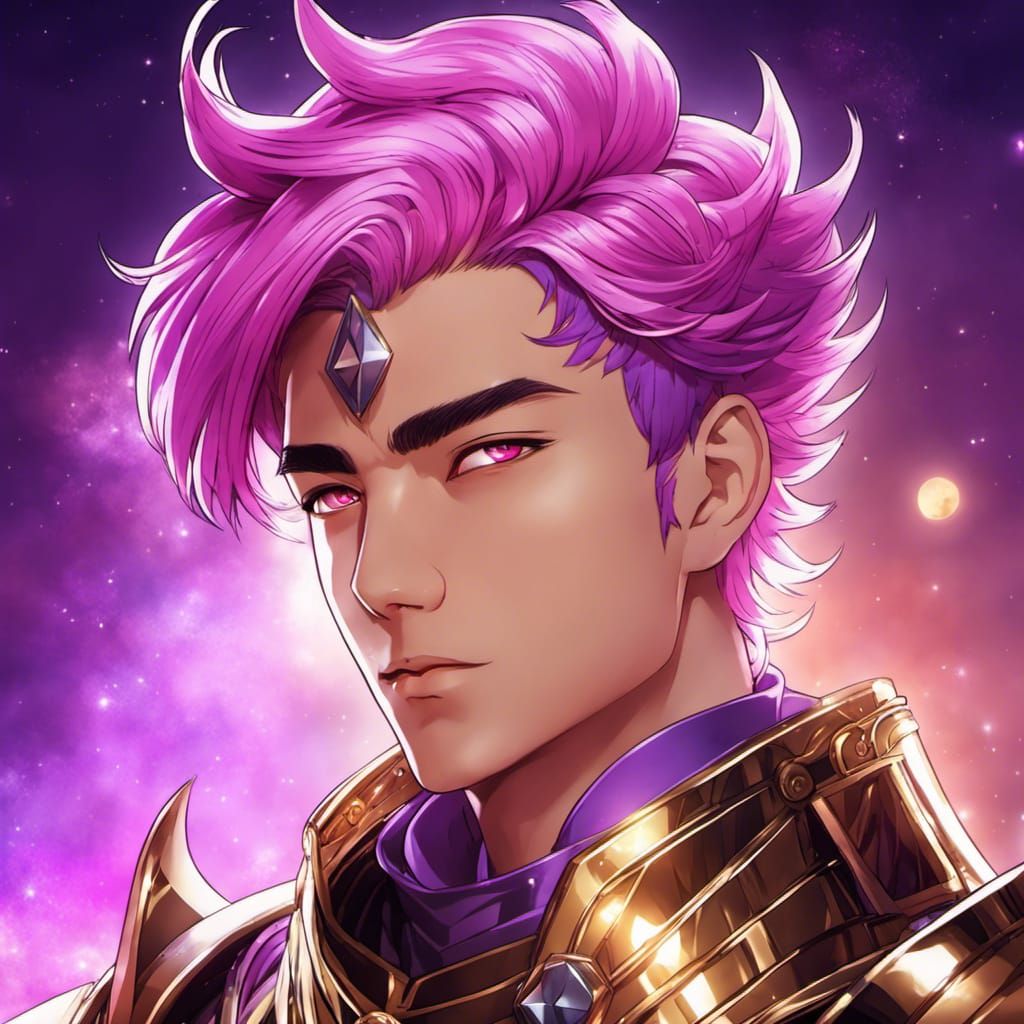 Anime Male with Cosmic Hair and Chainmail Armor
