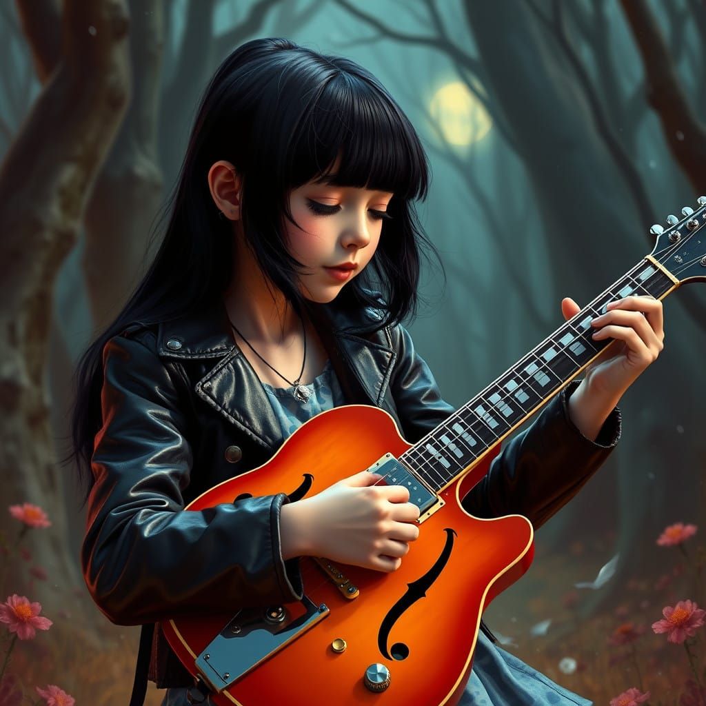 Fantastical Electric Guitarist in Burnt Orange