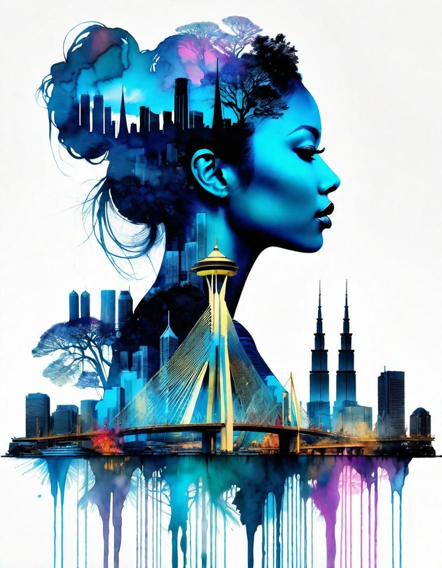 Rotterdam / silhouette double exposure (Dreamshaper XL Alpha)