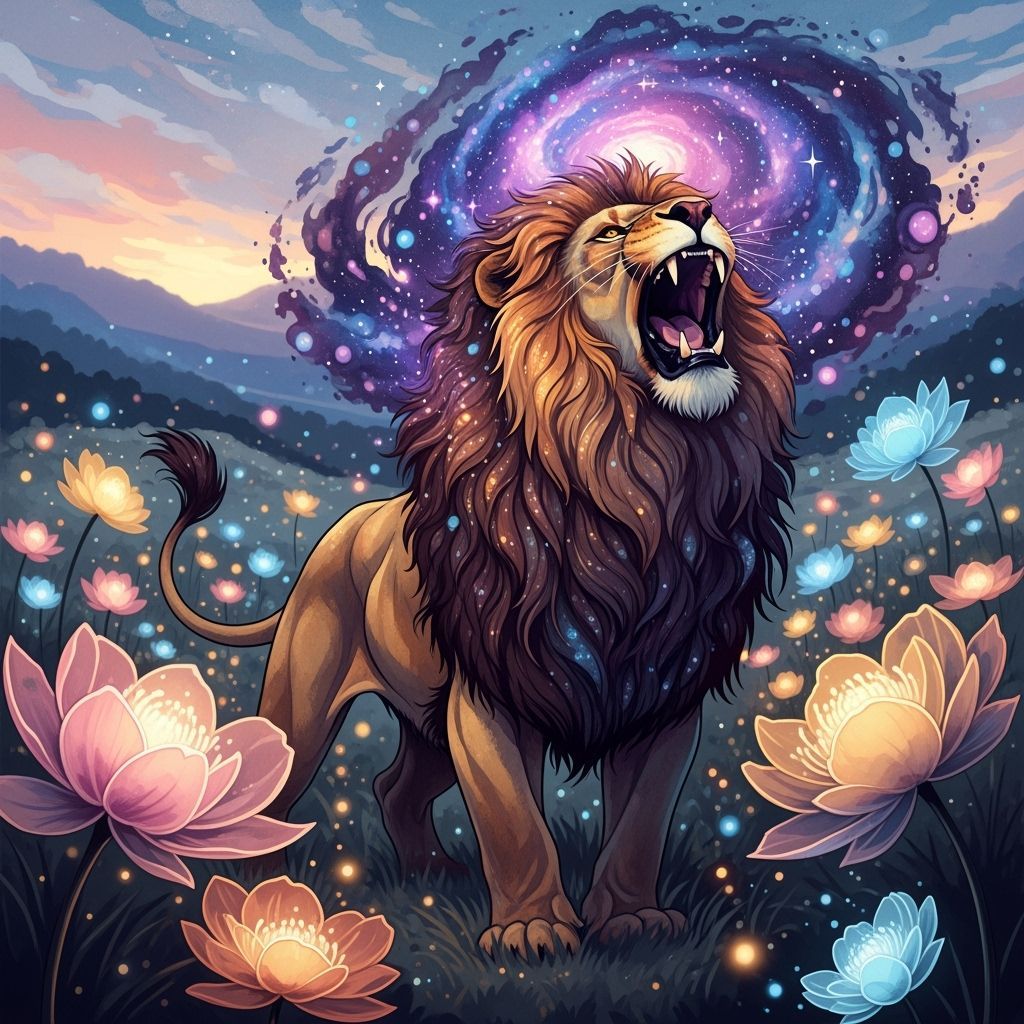 Majestic Lion with Galaxy Mane in Digital Watercolor