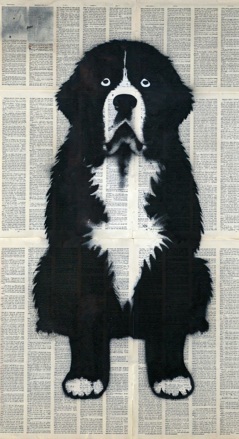 Newfoundland Dog Silhouette in Spray-Paint Art