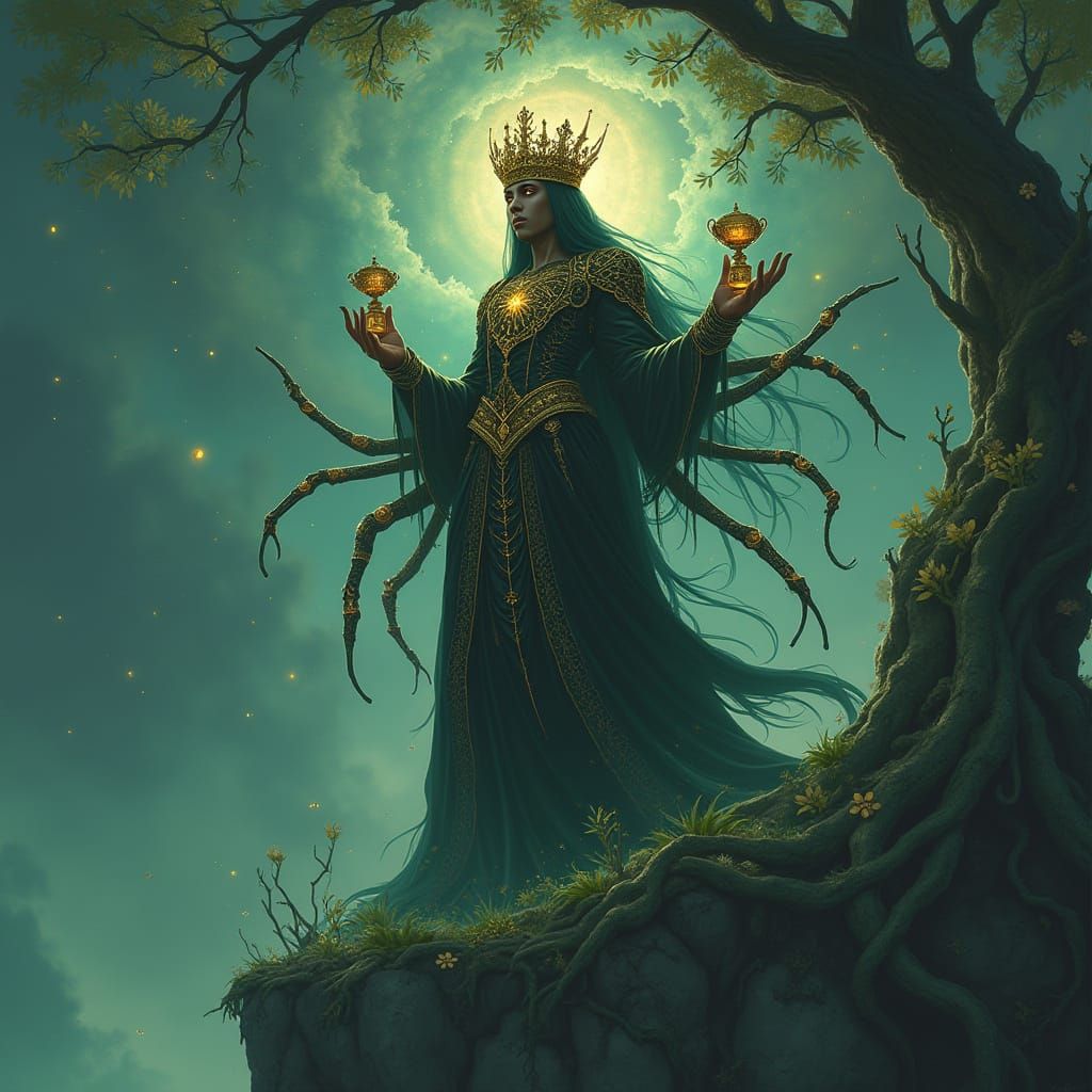 Mythic Spider Deity in Byzantine Anime Style