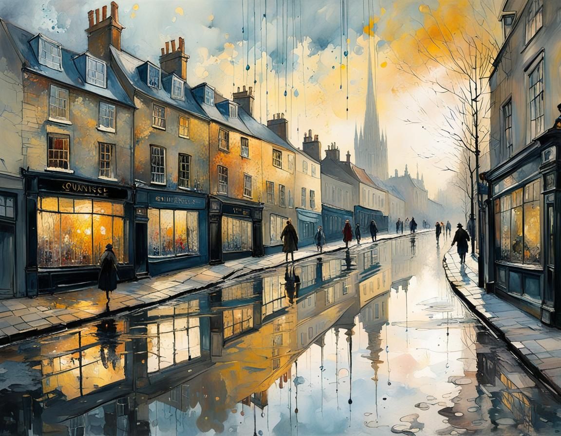 Oxford Sunrise Reflections: Impressionistic Marbling Art