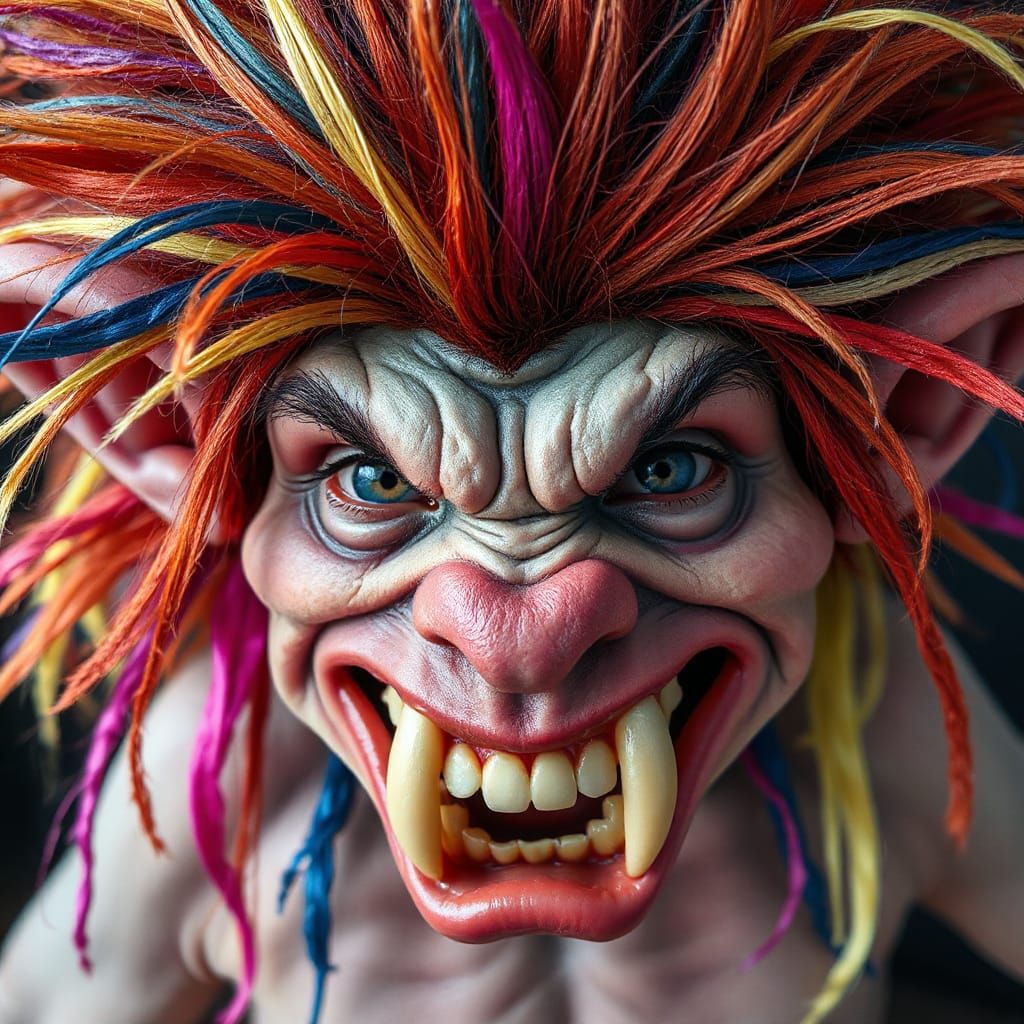 Angry Hairy Troll Portrait in Bold Colors