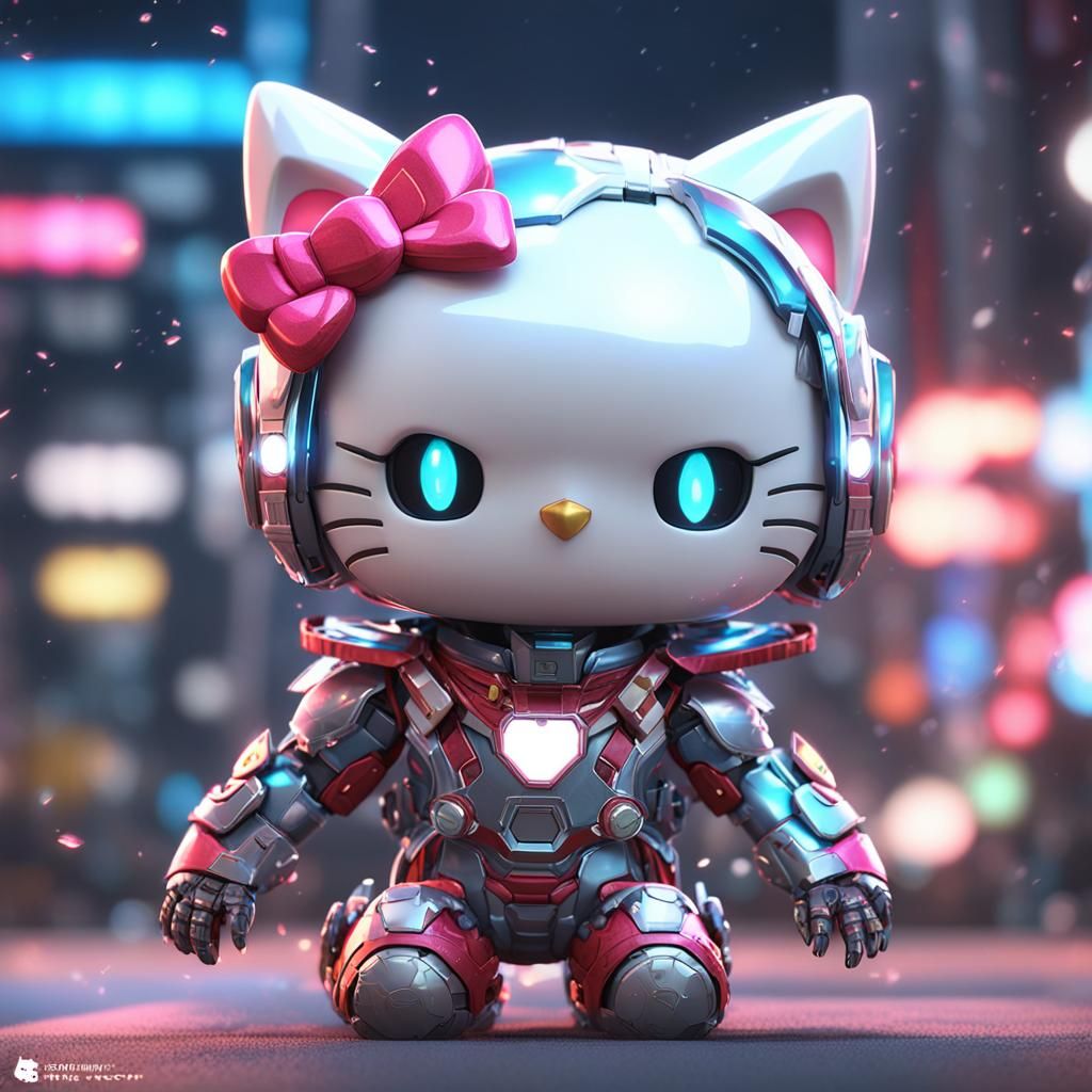 Hello Kitty in Cybernetic Superhero Costume as 3D Anime