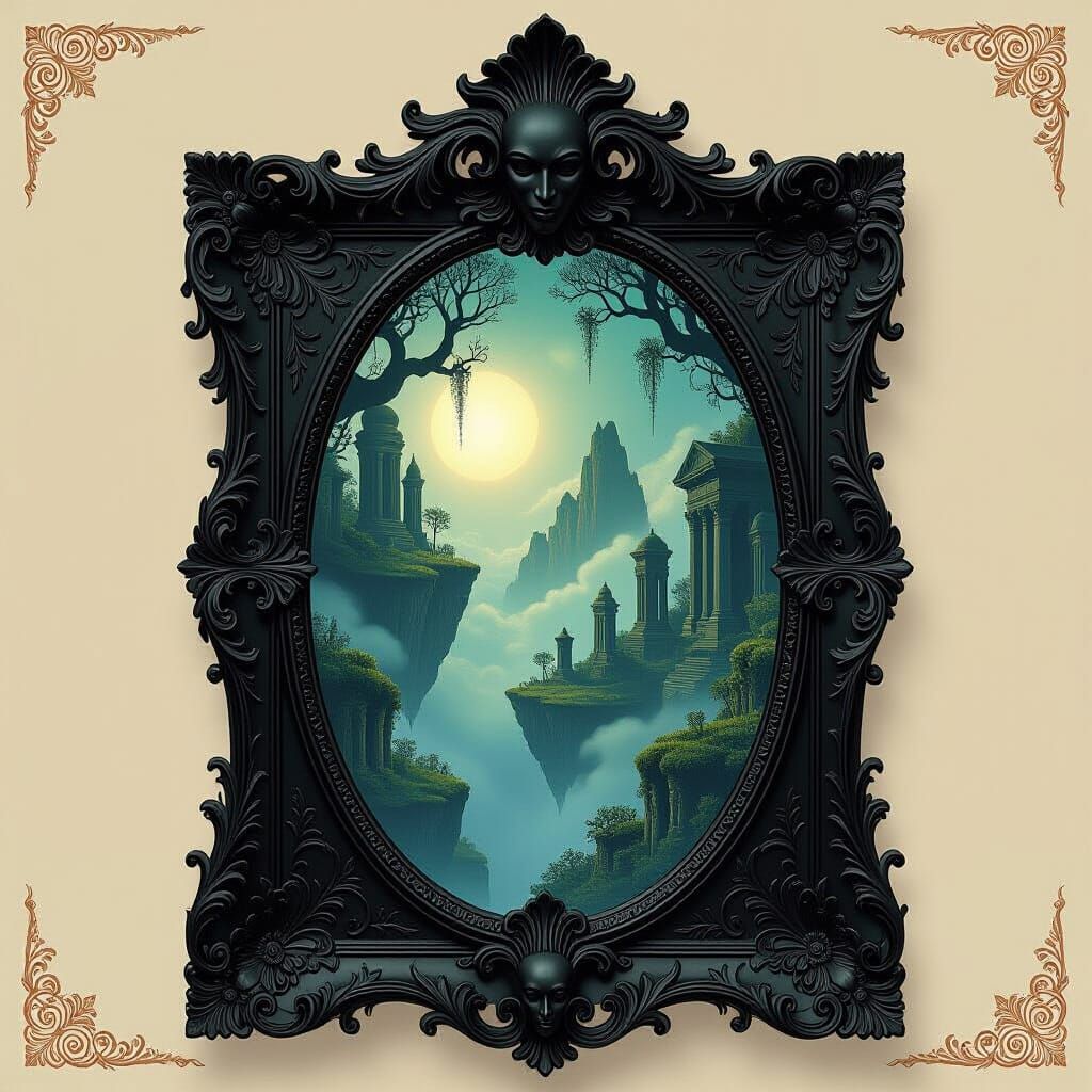 Ornate Antique Mirror Reflecting a Hidden World