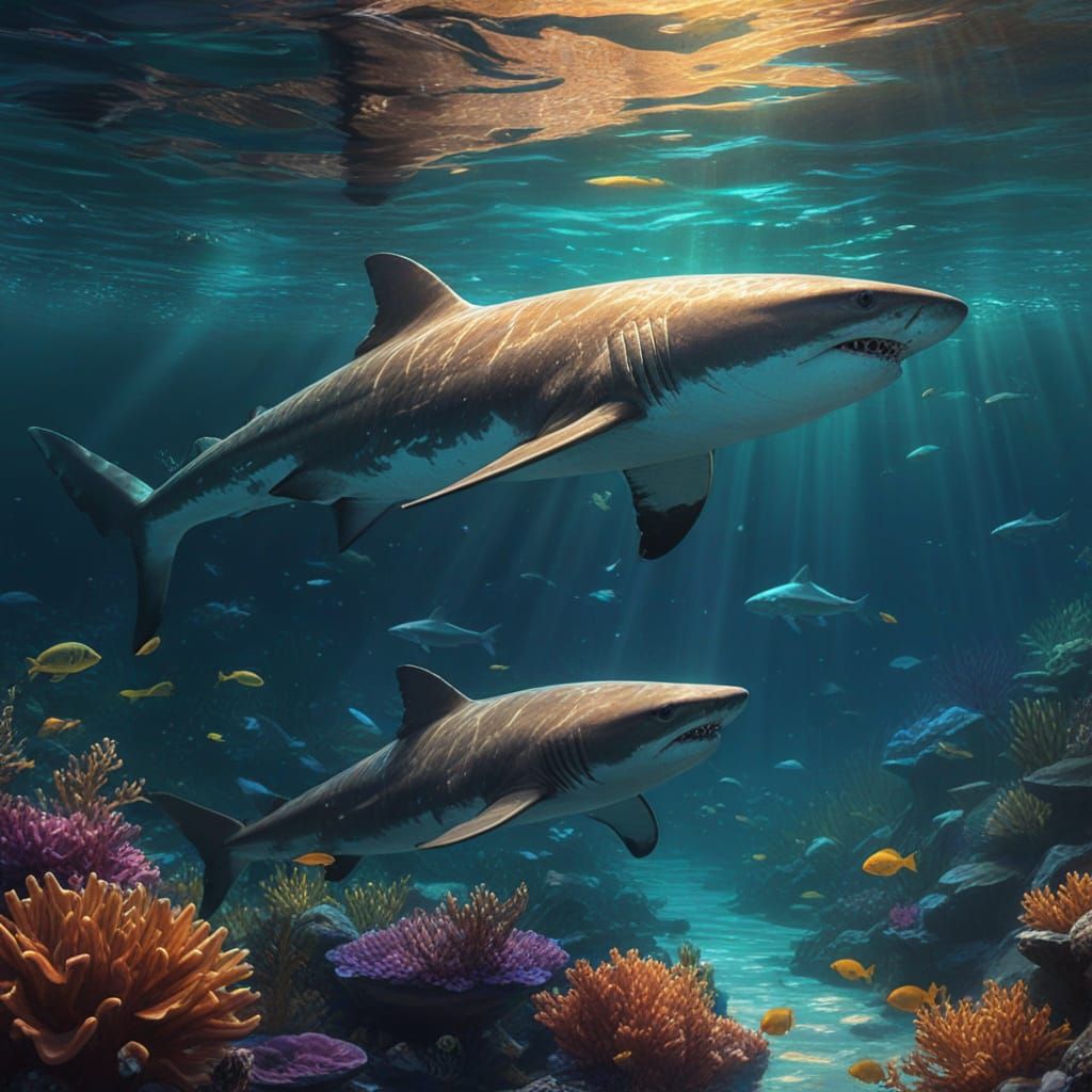 Shark-Otter Hybrid Swimming Underwater: Concept Art