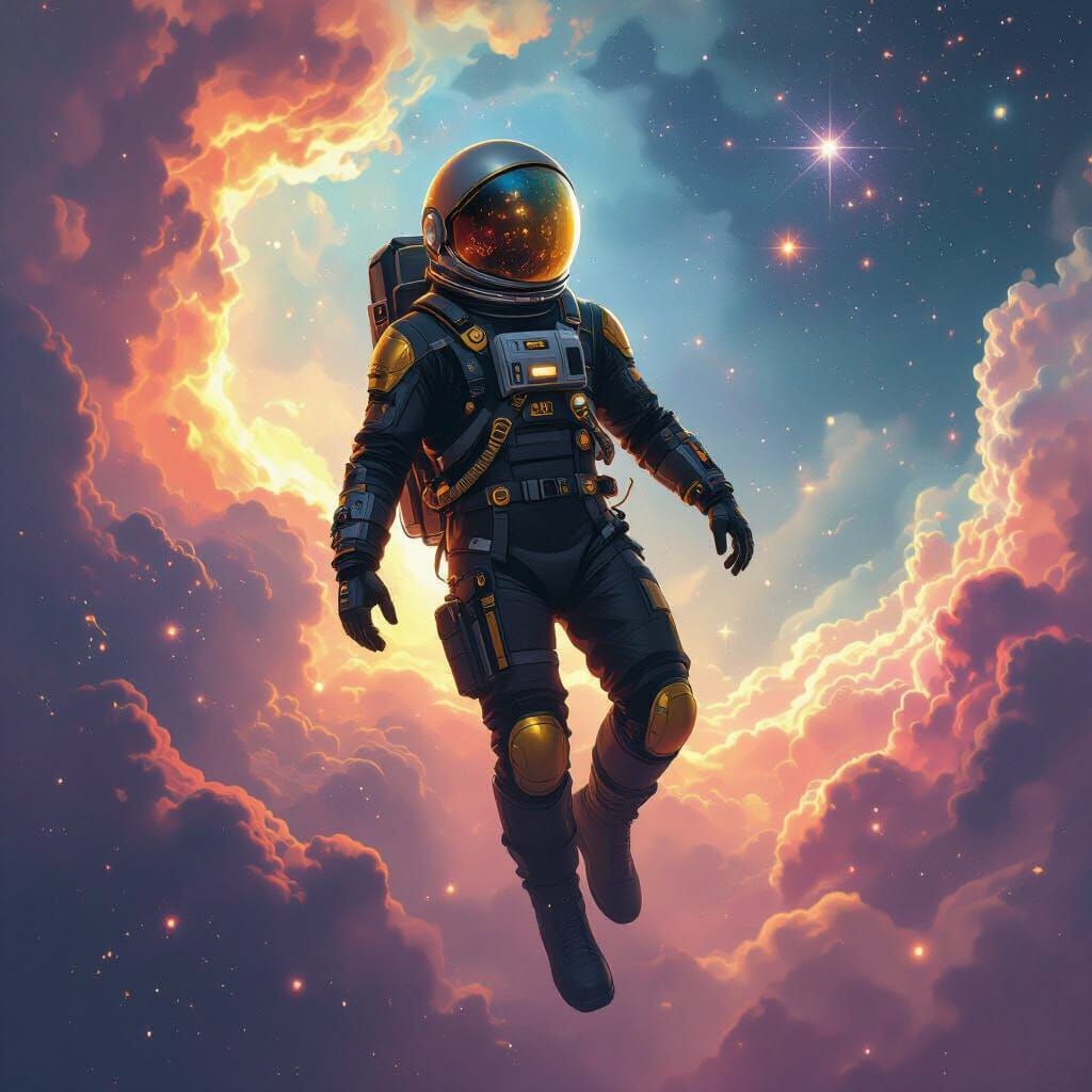 Astronaut Exploring Vibrant Nebula in Sci-Fi Style