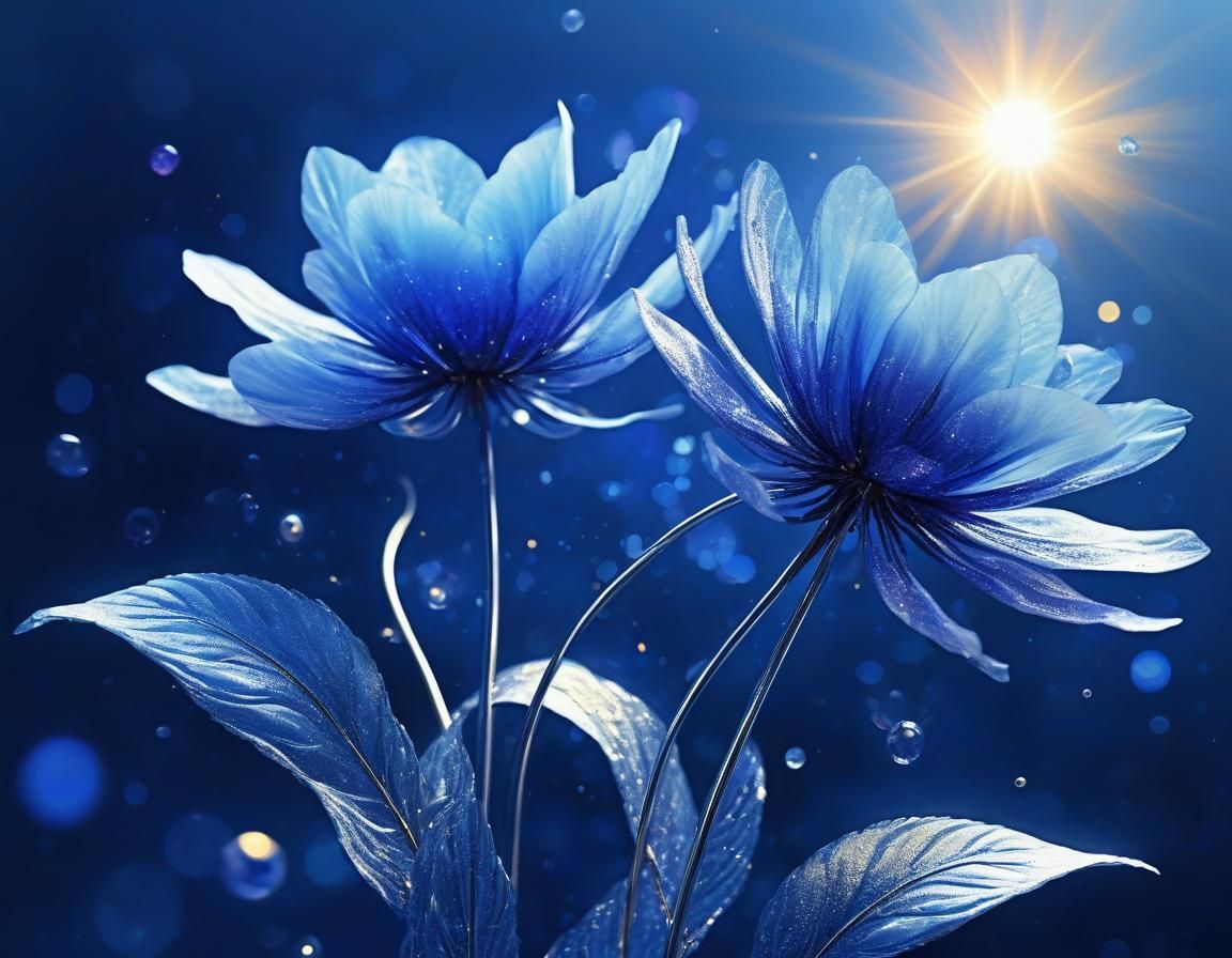 Ethereal Floral Art in Sapphire with Luminous Shimmer