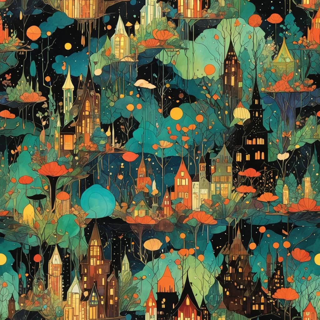 Luminous Metropolis in Alcohol Ink Style