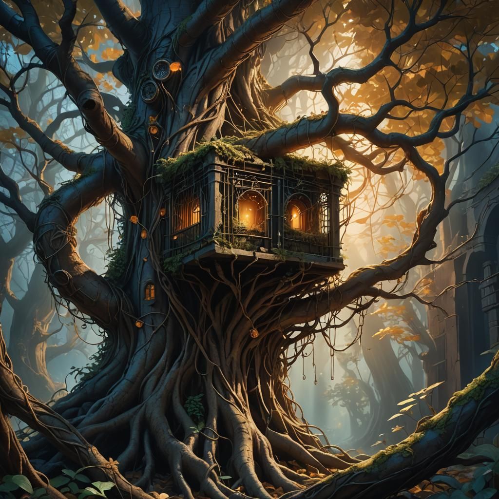 Imprisoned Girl in Tree Prison: Fantasy Concept Art