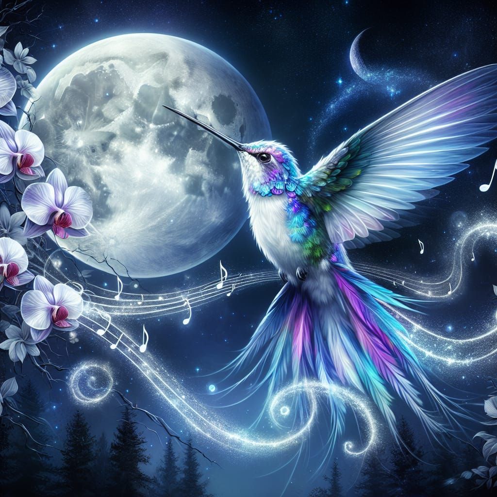 Celestial Hummingbird in Starry Night Sky