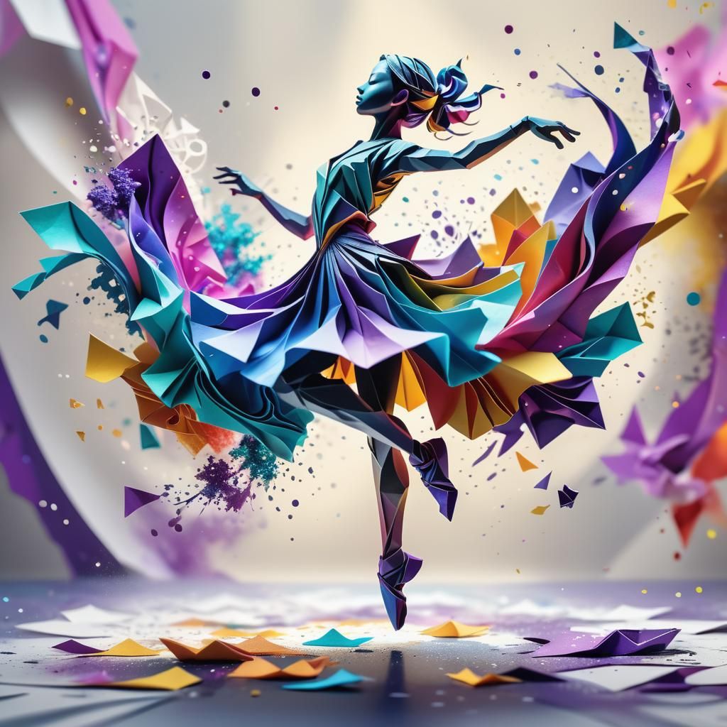 Origami Dancer in Ink Splatter Digital Art