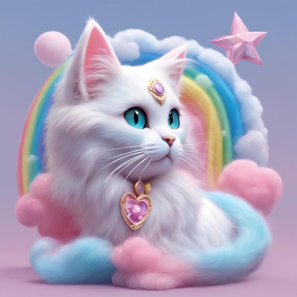 Chibi sailor moon heart stars cat Luna rainbow brite cat chibi sailor moon cat Big eyes Blythe Doll big eyes Vintage Jap...