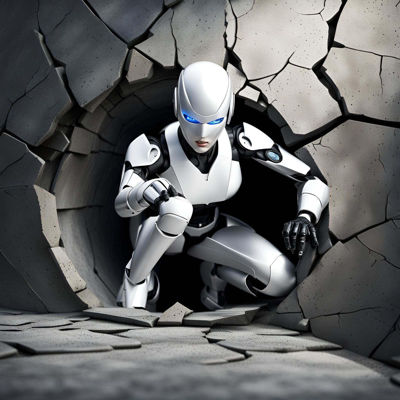 Robotic Superhero Emerges From Concrete Wall