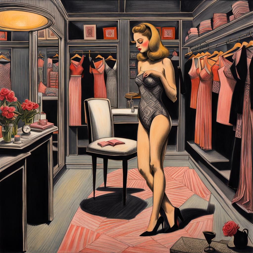 a woman trying on a bathing suit in a dressing room 1