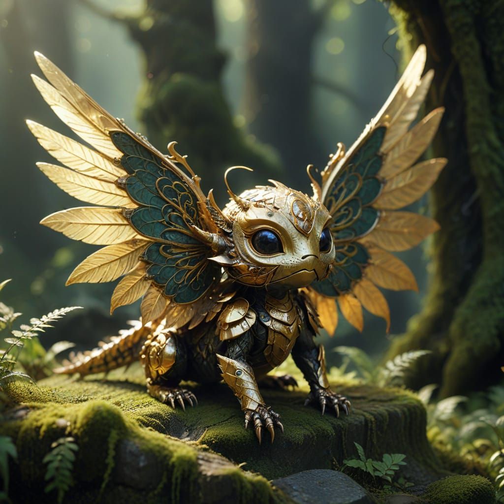 Anime Creature with Blade-Petal Wings in Macro