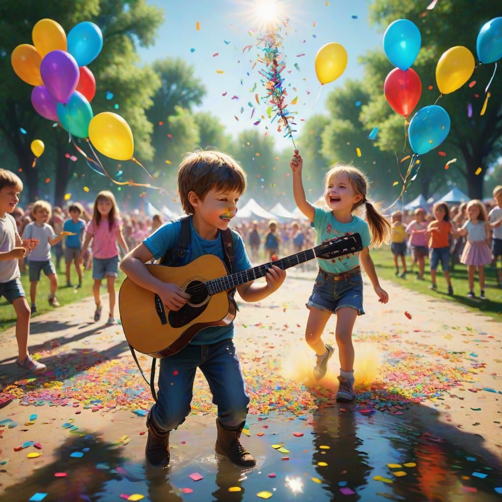 Confetti Celebration with Ponies and Happy Children