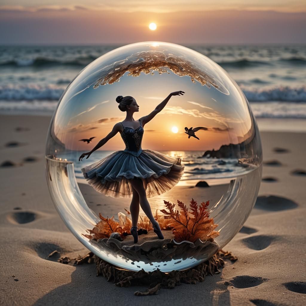 Ballerina Made of Smoke on Autumn Beach