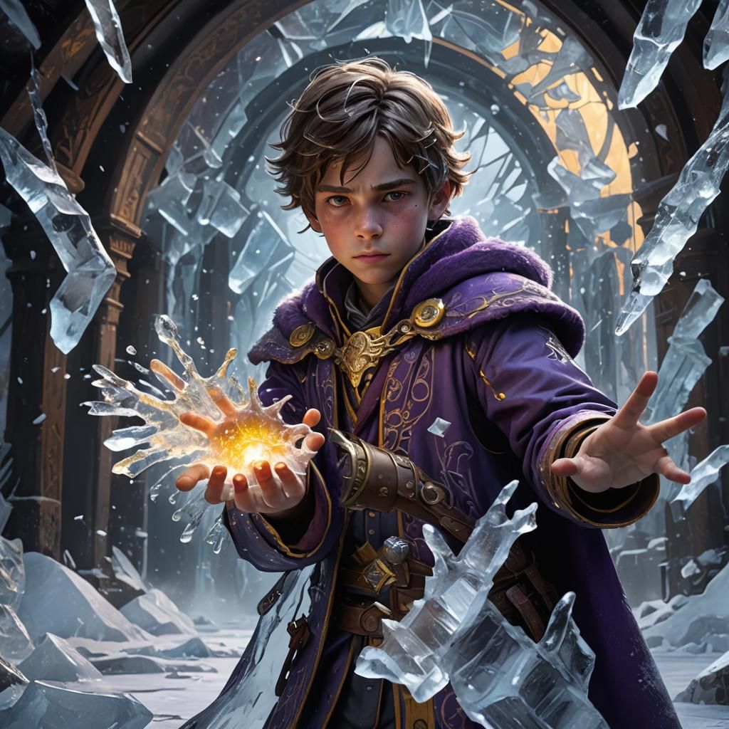 Boy Conjuring Ice: Dark Fantasy Concept Art