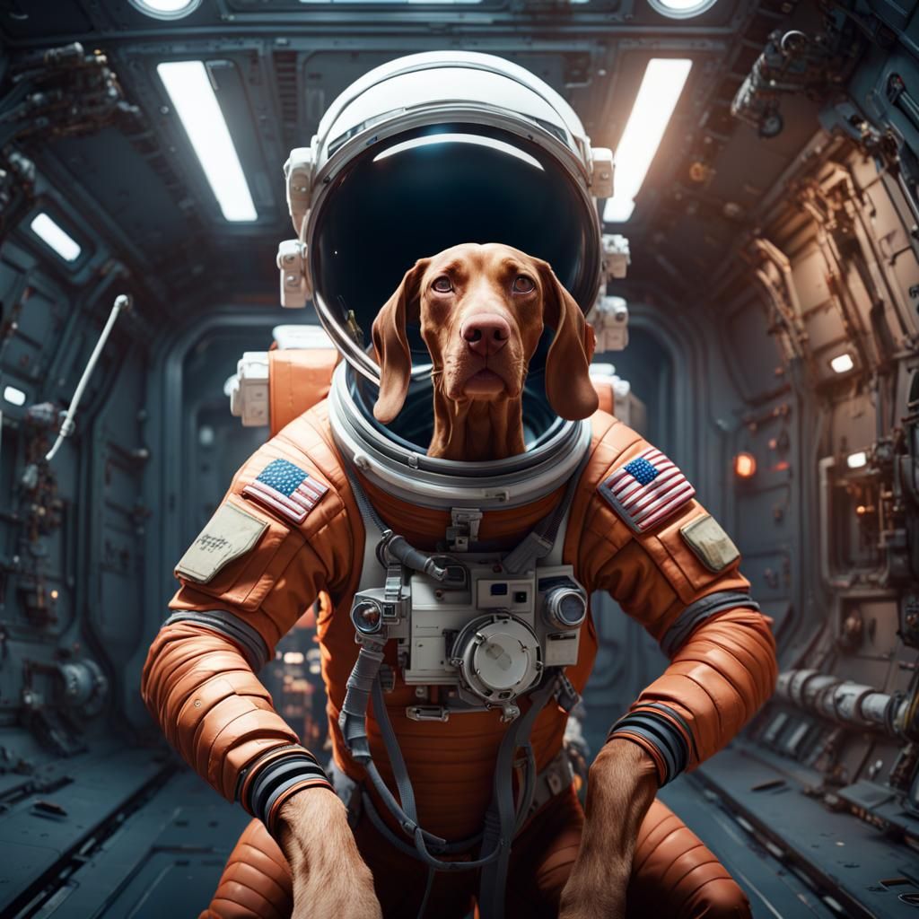 Vizsla Astronaut on Spacewalk: Detailed Fantasy Art