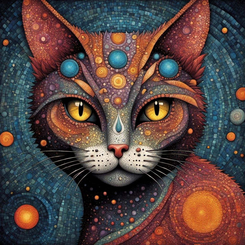 Abstract Cat with Vibrant Geometric Shapes