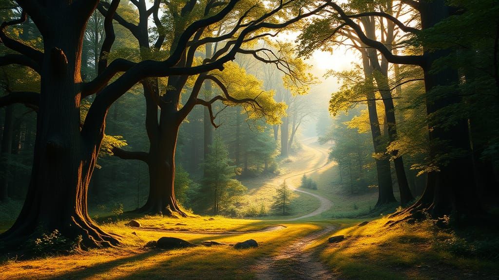 Serene Forest Clearing in Warm Light