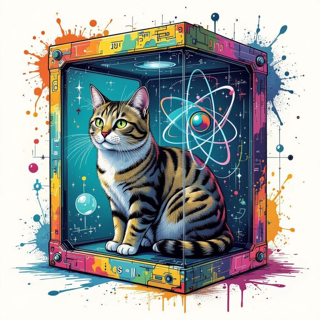 Schrodinger's Cat: Elegant Quantum Science Illustration