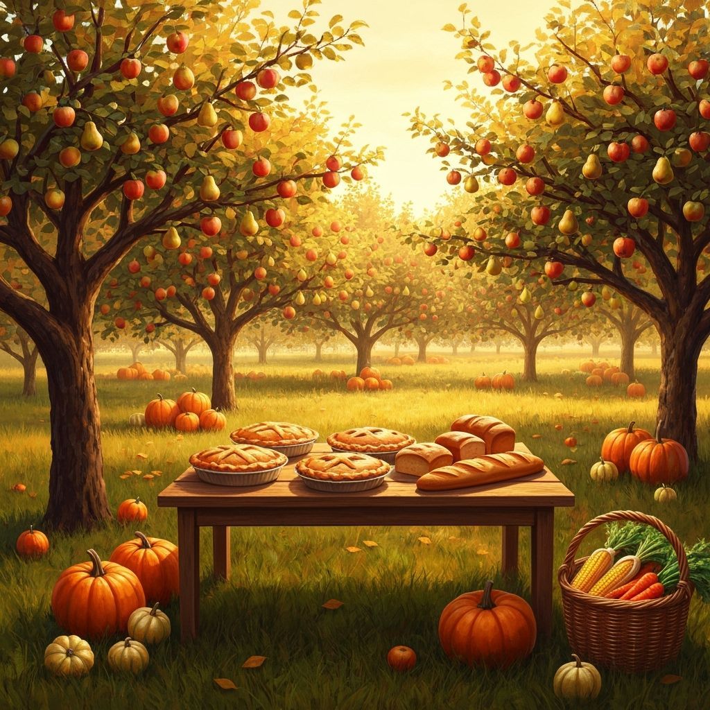 Autumn Orchard Harvest With Golden Light And Painterly Style