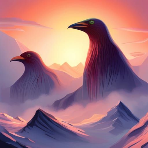 Eerie Bird-like Beings in Antarctic Mountains: Concept Art