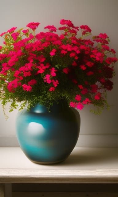 Hyperrealistic Flowers in Vase as Impressionistic Painting