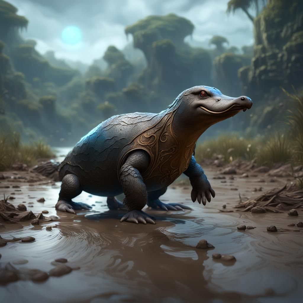Platypus on Muddy Shore: Fantasy Concept Art