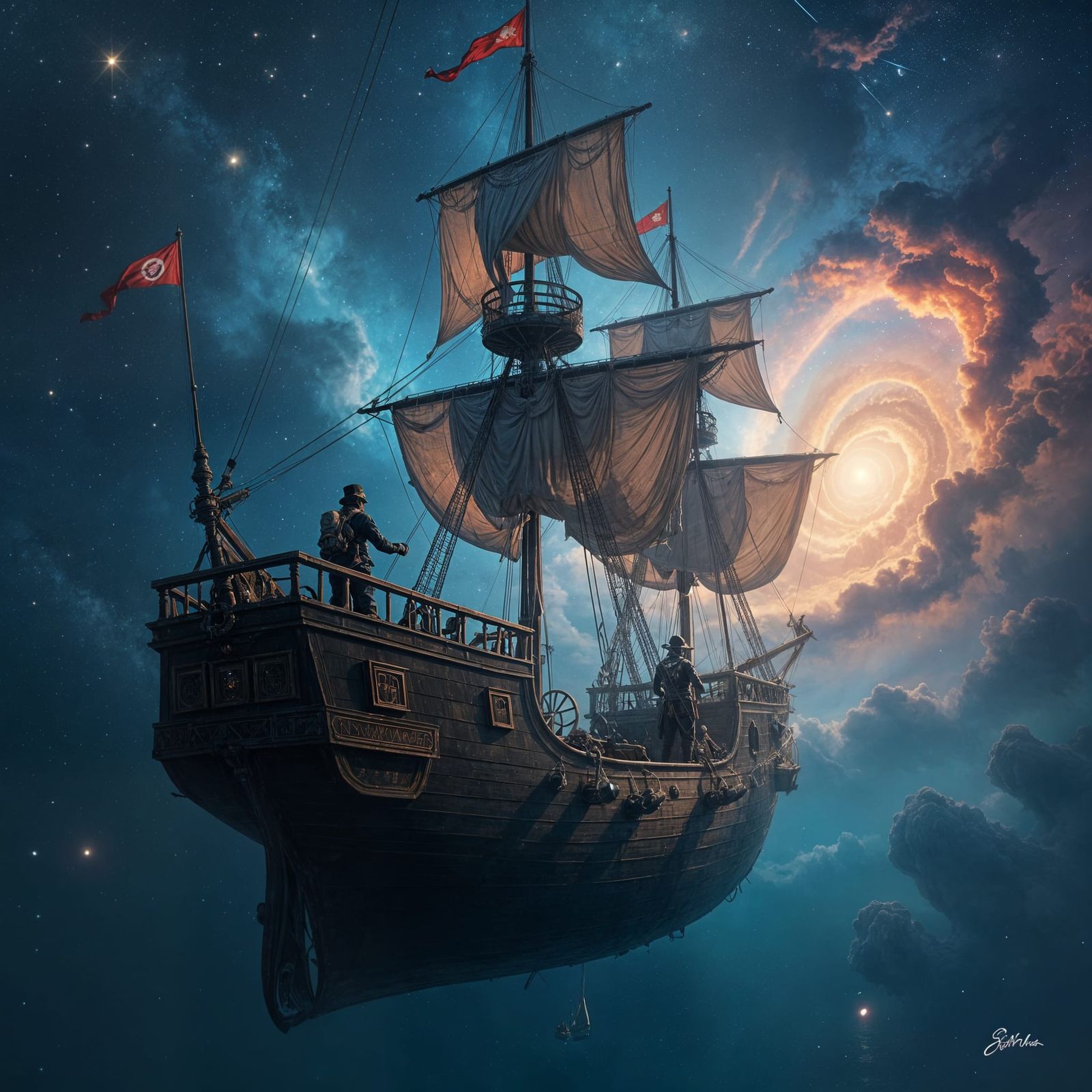 Majestic Galleon Drifts Through Cosmic Nebula