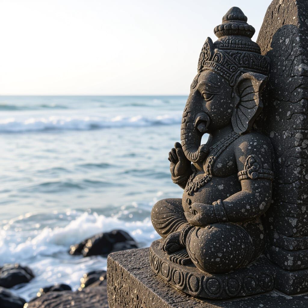 Balinese Ganesh Statue at Ocean's Edge
