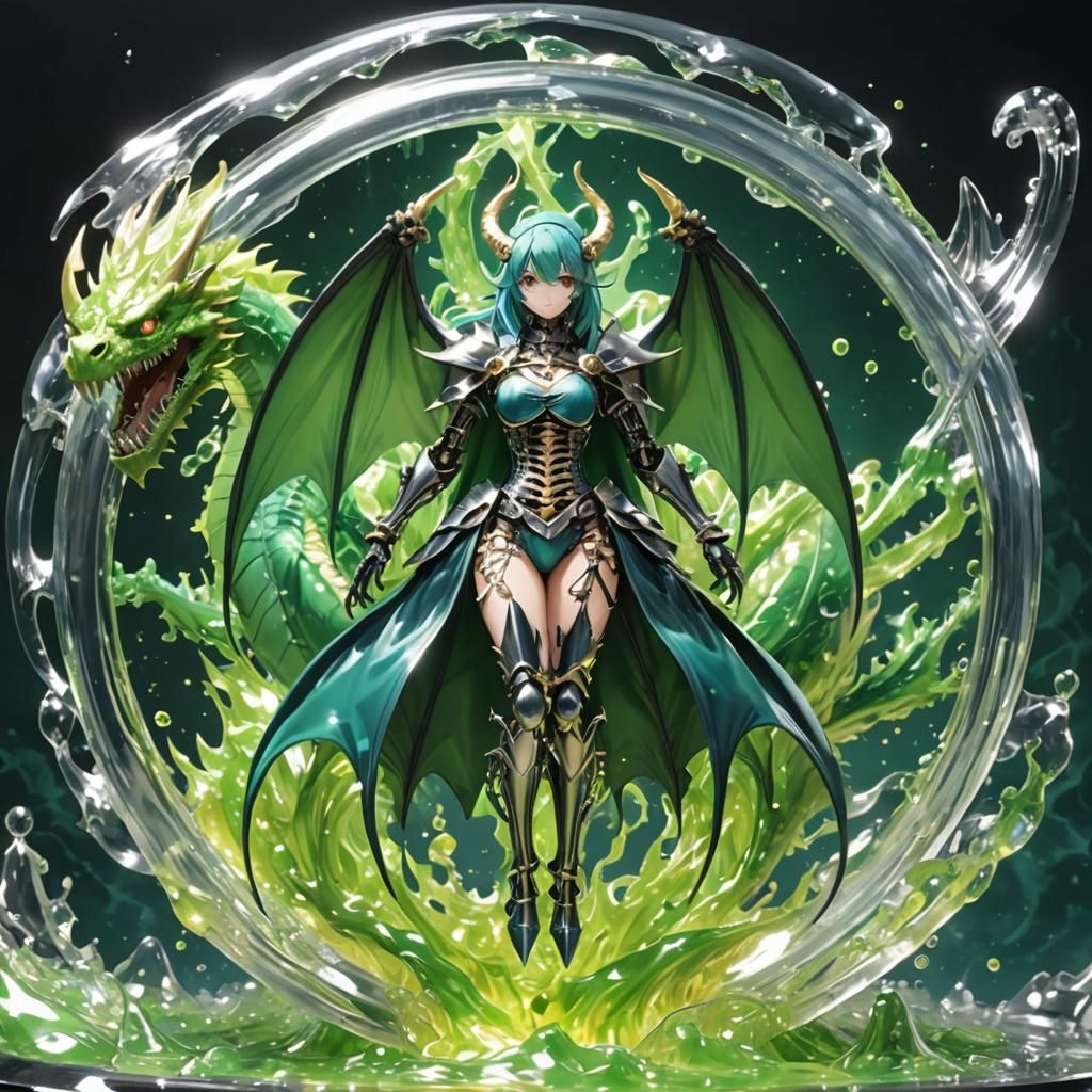 Rainbow Slime Dragon Girl with Metal Skeleton