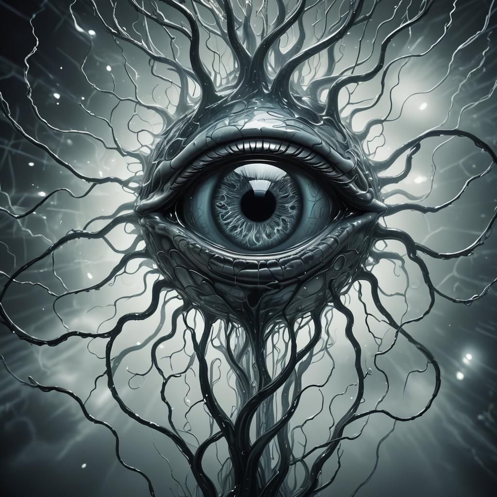 Eerie Sci-Fi Brain in Glass 'A' Shape