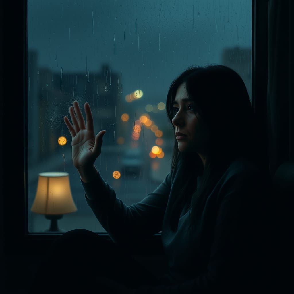 Melancholic Woman in Rainy Isolation