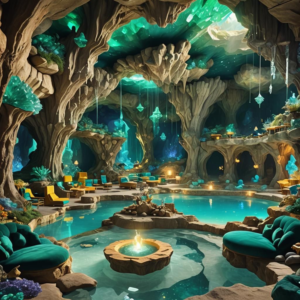 Crystal Cave Common Room with Technicolor River