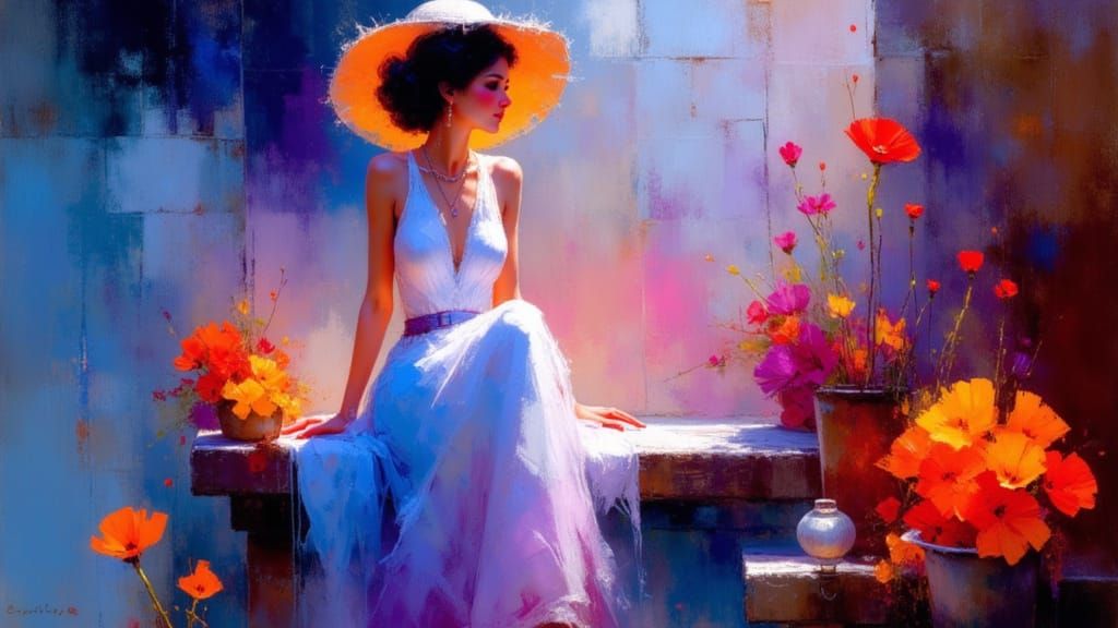 Dreamlike Woman in Iridescent Mist: Impressionist Art