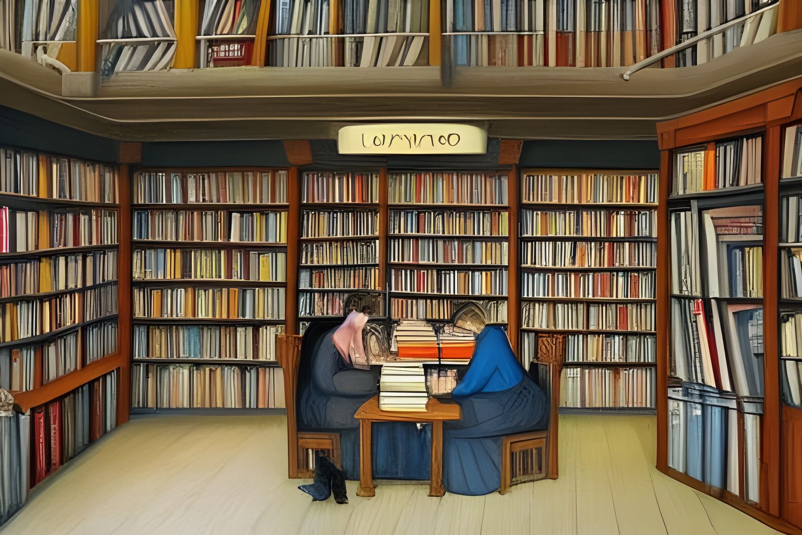 Cozy Overpacked Bookstore Painting