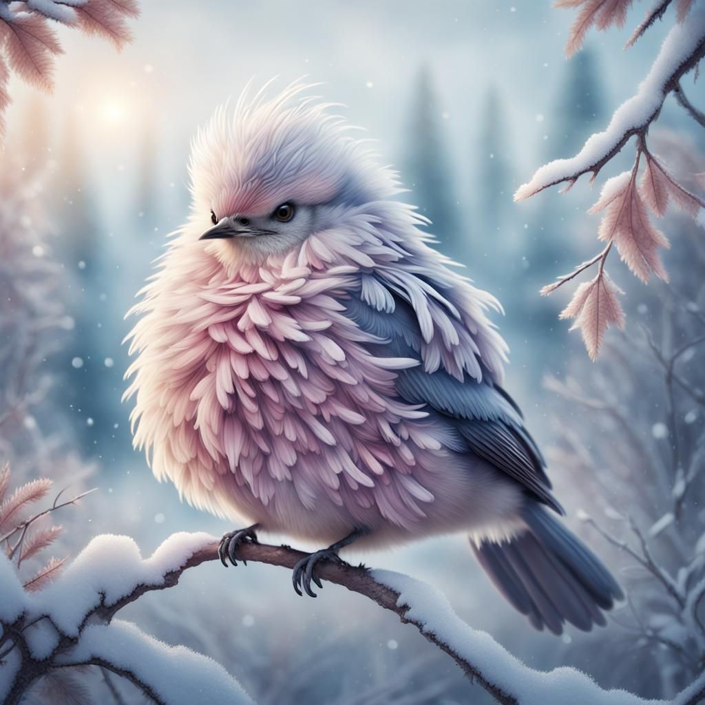 Winter Bird Watercolor Masterpiece with Volumetric Lighting